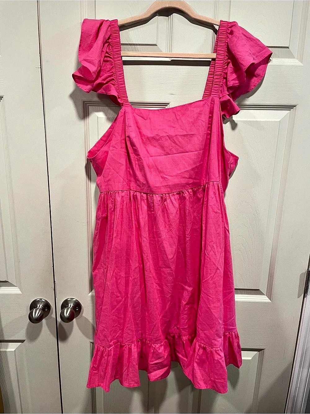 SHEIN Curve Pink Ruffle Sleeve 100% Cotton Dress Size 4XL New with tags
